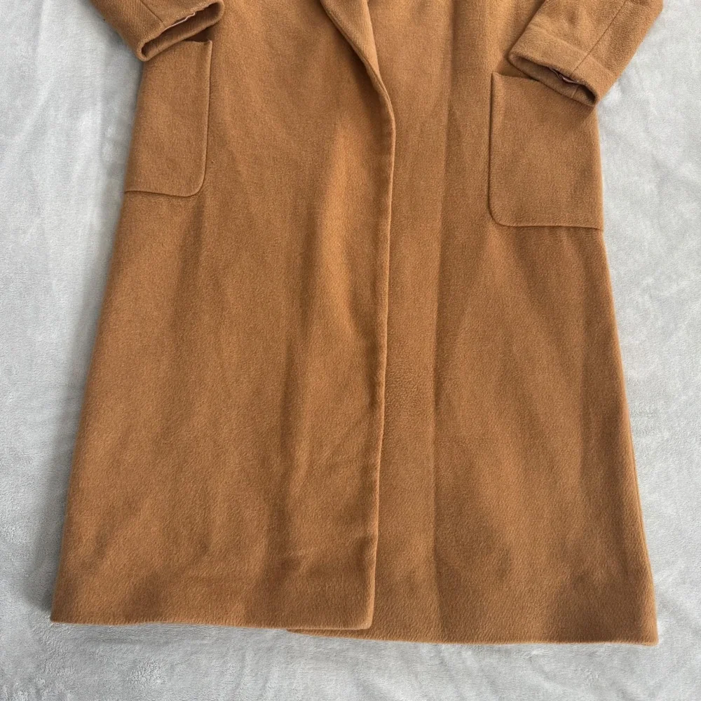 Topshop Women's Camel Brown Longline Open Front Winter Overcoat Jacket Size US 4